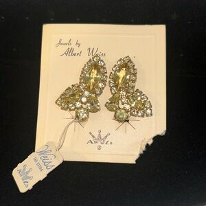 Vintage Jewels by Albert Weiss Gold & Silver Rhinestone Clip On Earrings NWT